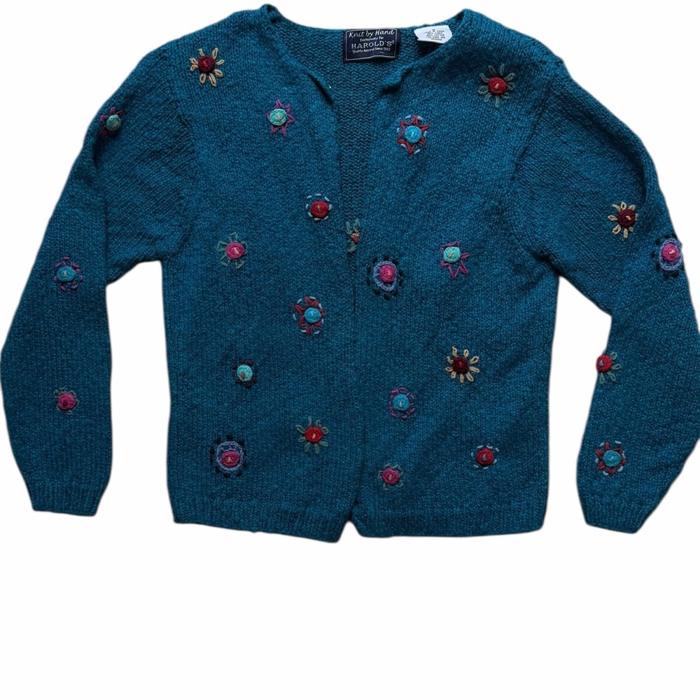 Harold's Teal Cardigan with Floral Embroidery Size Small​